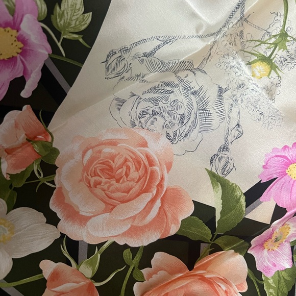 Carlisle Green and Black Floral Silk Scarf - Picture 5 of 7